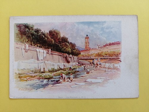 Cpa dos bleu aquarelle - 06,